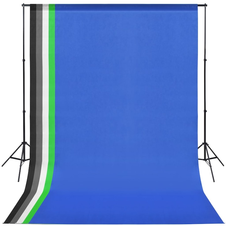 Kit studio foto cu 5 decoruri colorate si rama ajustabila vidaXL, Aluminiu, 1.6 x 3 m, Negru