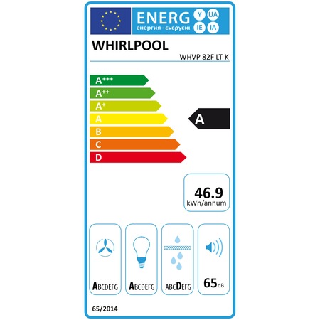 Hota incorporabila decorativa Whirlpool WHVP82FLTK, Capacitate absorbtie 650 m3/h, Iluminare LED, 1 motor, Clasa A, Touch control, 80 cm, Negru