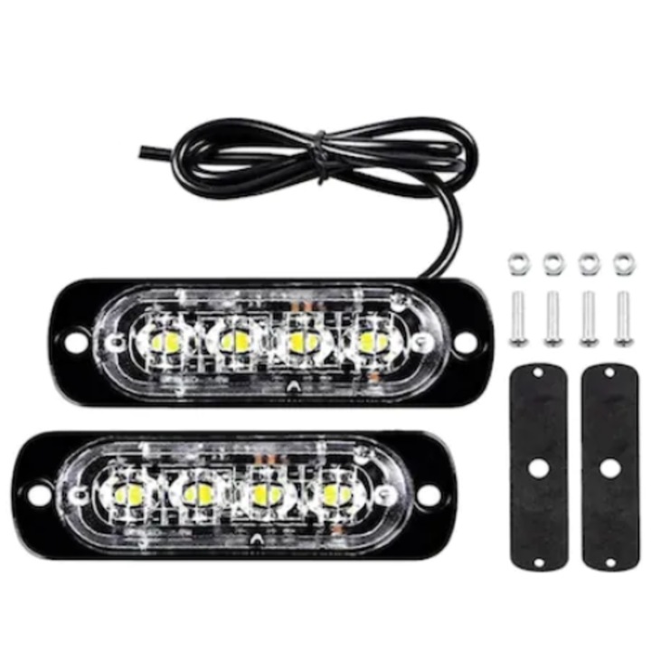 Set 2 Stroboscoape 4 LED-uri, lumini de avertizare galbene, off-Road, Jeep, ATV, SYNO