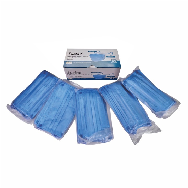 Set 50 bucati masti faciale, 5 x 10 buc ambalate, de unica folosinta, Bleu, SUSINO