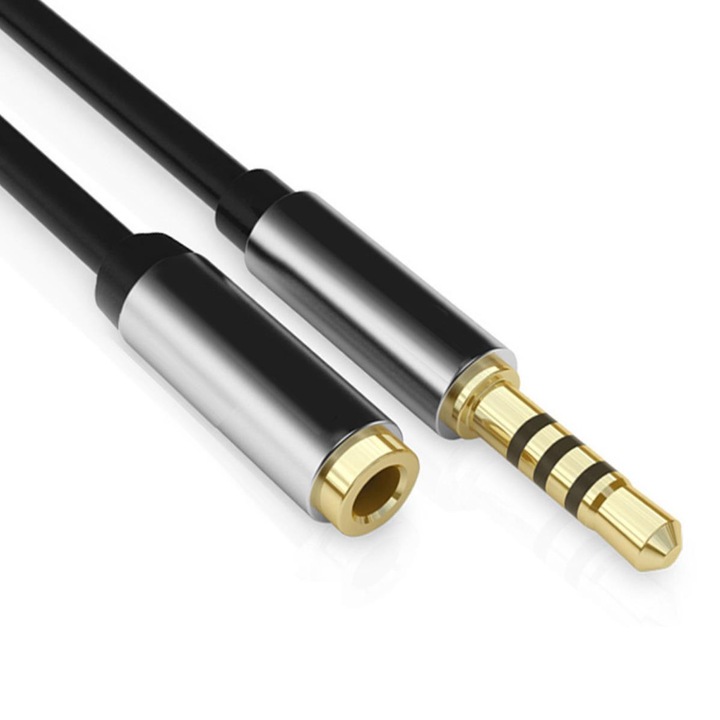 Cablu extensie audio FAC, Jack 3.5 mm mama - Jack 3.5 mm tata, 2 m, Negru