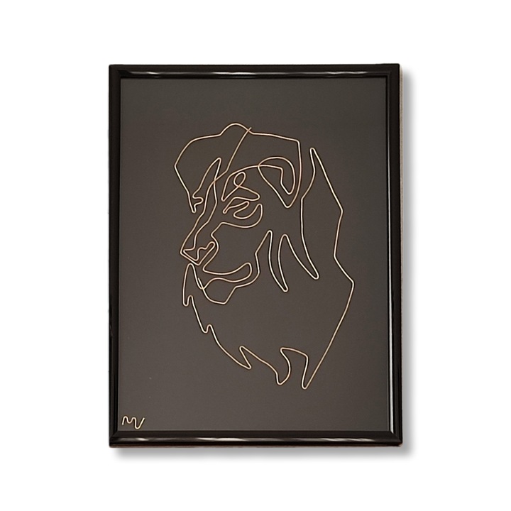 Tablou Leu, sculptura in fir continuu de sarma placata cu aur 18x24 cm