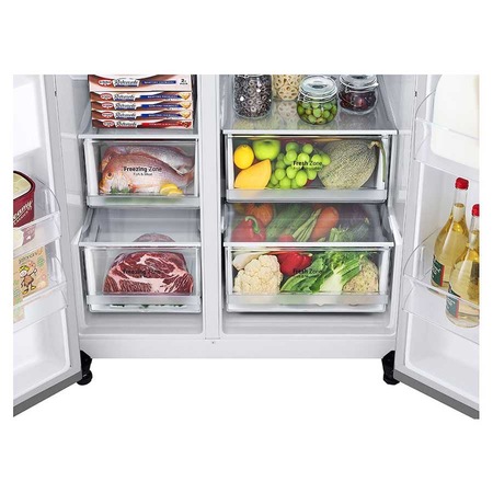 Side by side LG GSBV70PZTM, 655 l, Clasa F, No Frost, Door Cooling, LinearCooling, Compresor Inverter Linear, Smart Diagnosis, Argintiu