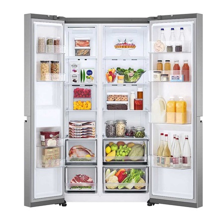 Side by side LG GSBV70PZTM, 655 l, Clasa F, No Frost, Door Cooling, LinearCooling, Compresor Inverter Linear, Smart Diagnosis, Argintiu