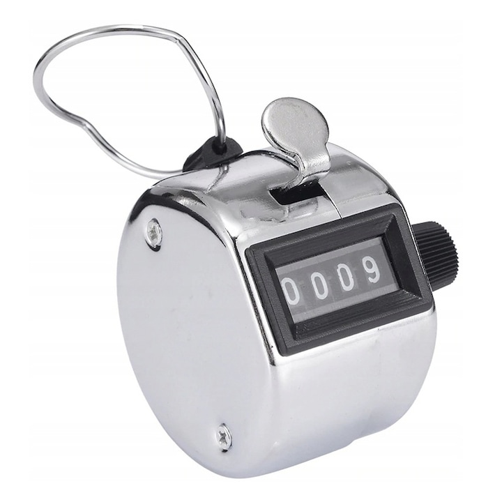 Dispozitiv de numarare contor mecanic, Zola, clicker, afisaj de 4 cifre, tasta resetare, argintiu