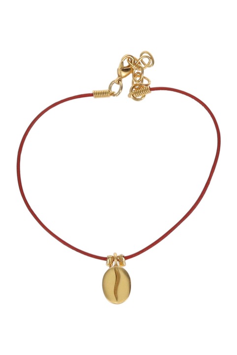 Bratara piele rosie, cu boaba de cafea, placata cu aur de 24 de K, 18 - 21 cm