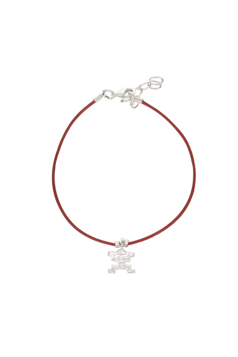 Bratara piele rosie, cu Cacique, seful comunitatii, cultura Tolima, placata cu argint 1000, 18 -21 cm