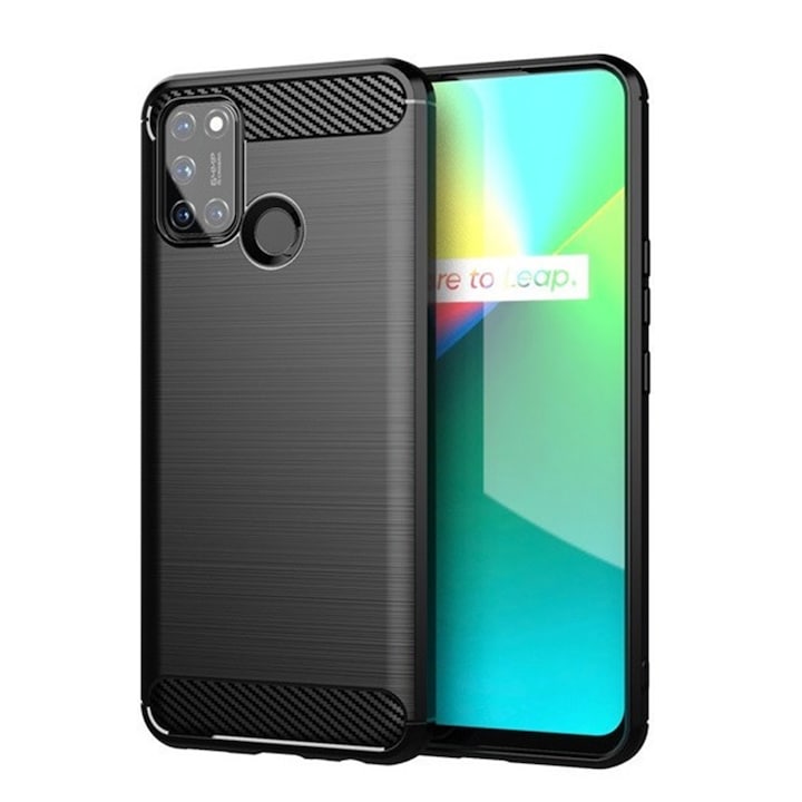 Силиконов калъф за Realme 7i, TPU Ultra Protect Slim Anti-Shock, Carbon Fiber, черен