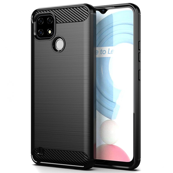 Силиконов калъф за Realme C21, TPU Ultra Protect Slim Anti-Shock, Carbon Fiber, черен