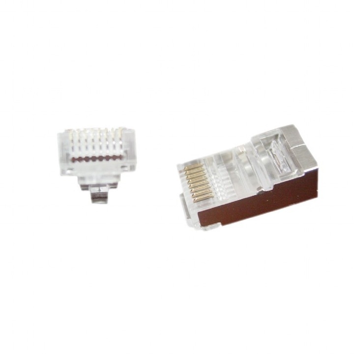 GEMBIRD RJ-45 щепсел за FTP кабел, Cat5e, RJ-45 (T) RJ-45 (T) проходен тип, екраниран, пластмаса с метал, 50 бр.