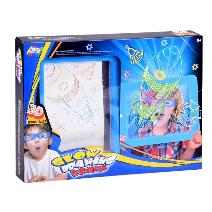 Világító tábla és 3D szemüveg készlet, Jokomisiada, +3 év, Fehér/Kék
