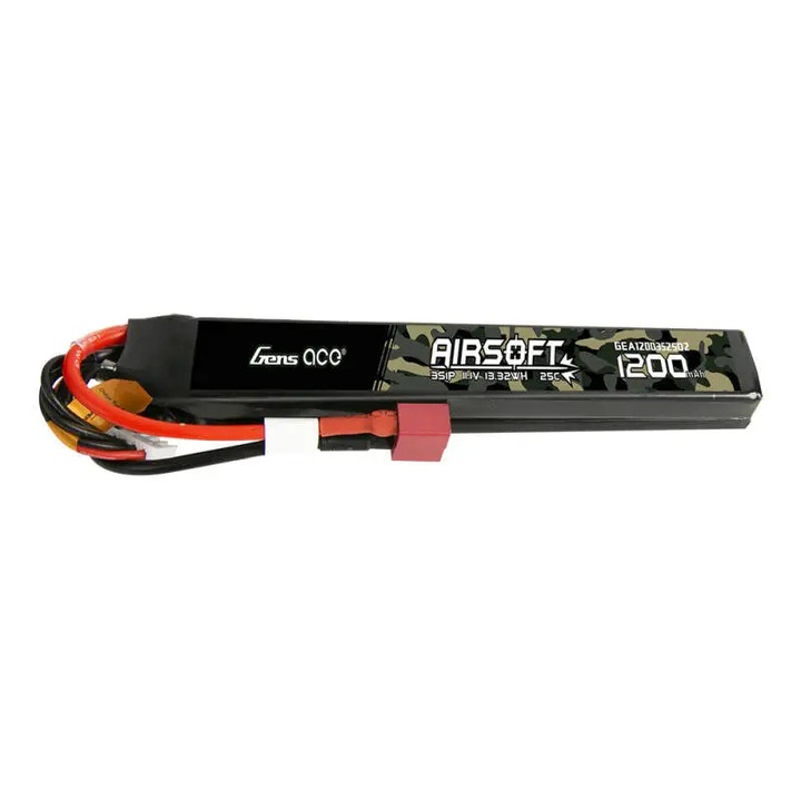 Acumulator LiPo Gens Ace Airsoft, tensiune 11.1V, capacitate 1200mA, rata de descarcare 25C, conector deans