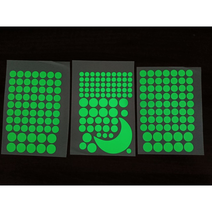 Stickere Decorative de Perete, Set 210 buline si luna fosforescente, autoadezive, MaffStuff®