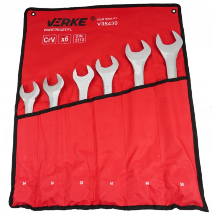 Комплект гаечни ключове 34, 36, 38, 41, 46, 50 мм, 6 професионални части, Verke