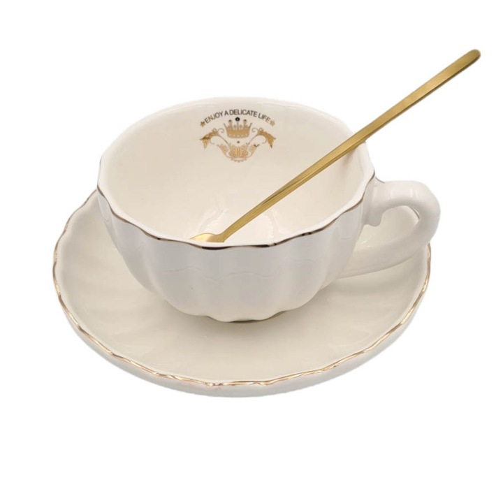 Set Ceasca, Farfurie si Lingurita, Style Alb, 200 ml