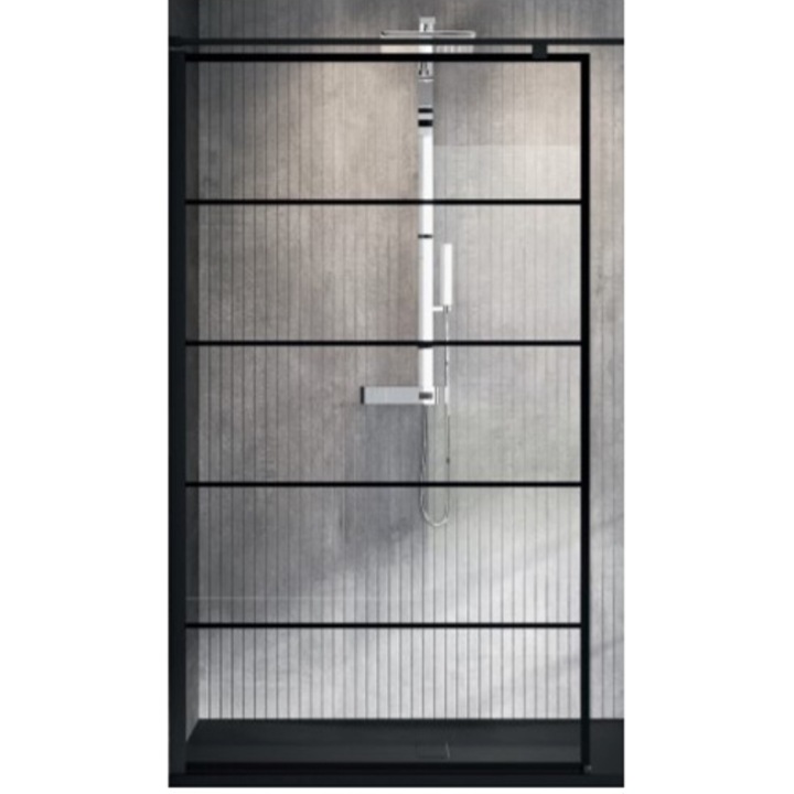 Paravan de dus walk-in Novellini Kuadra H Stripes 79CD4055, sticla securizata, 8mm, geam transparent, profil negru mat, 100x200 cm