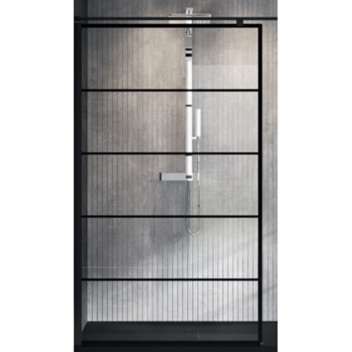 Paravan de dus walk-in Novellini Kuadra H Stripes 79CD4056, sticla securizata, 8mm, geam transparenta, profil negru mat, 120x200 cm