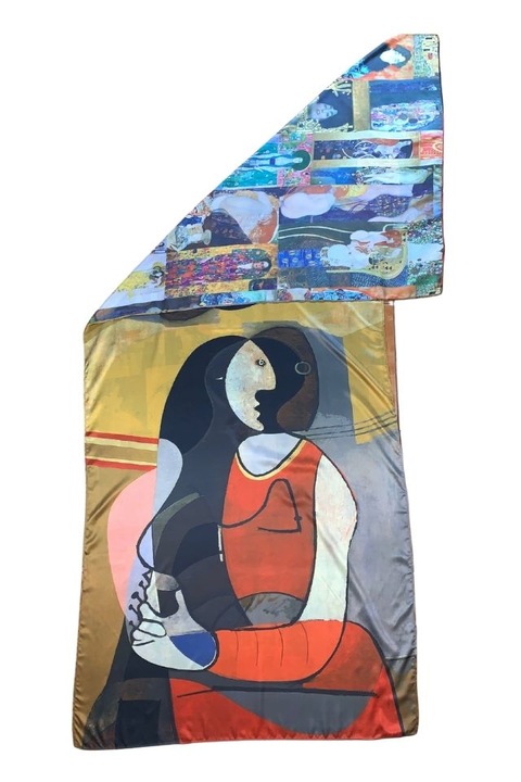 Двулицев шал, Рисуван, Многоцветен, DAC shop, Коприна, Сив/Жълт, 180 x 70 см