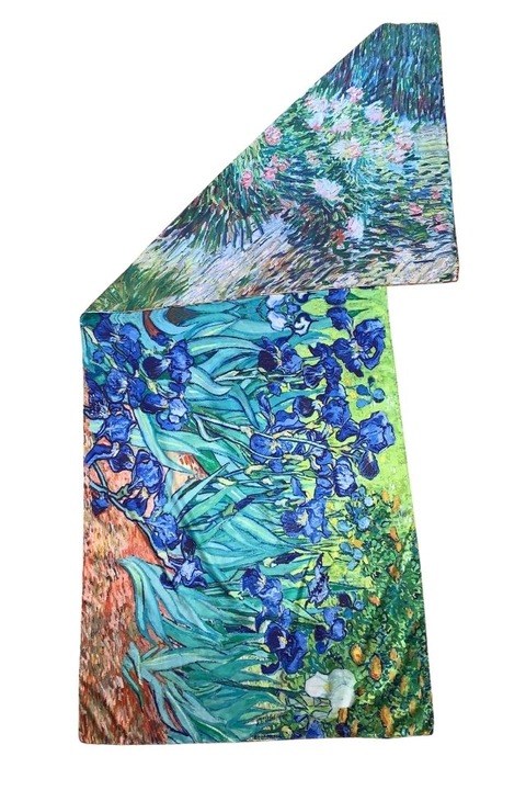Esarfa tip sal doua fete pictata I, Dacali, matase, albastru/verde, 180x70cm