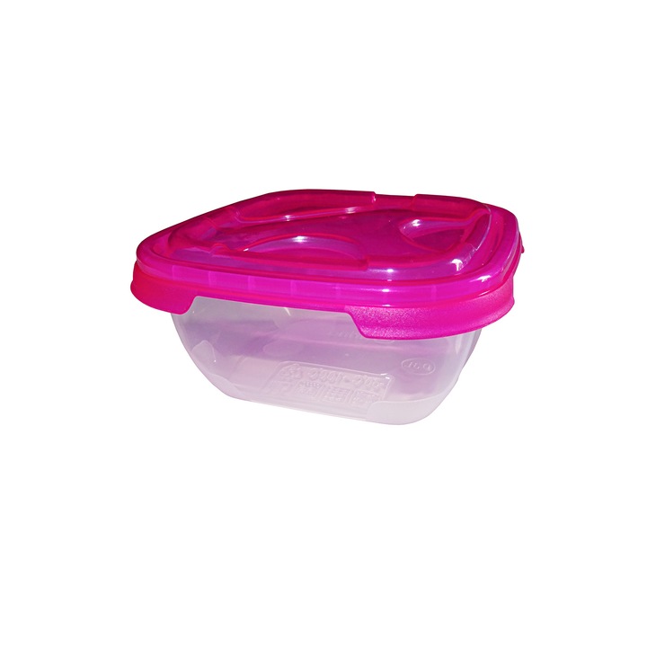 Cutie alimente frigo Natalia, 0.3 litri, transparenta, capac roz