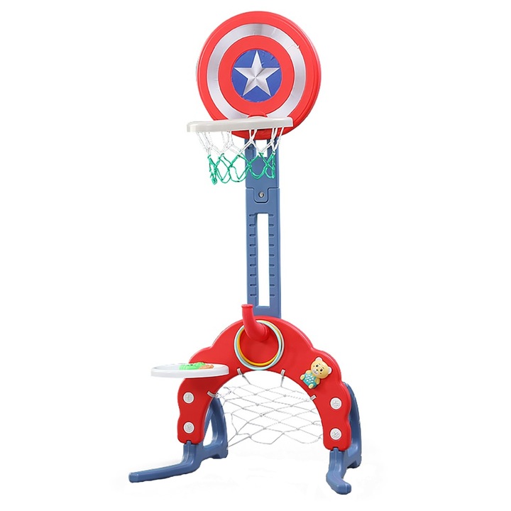 Set de joaca 3 in 1 Nichiduta Garden Star Rosu cu inaltime reglabila si margini rotunjite, Poarta fotbal, Joc de aruncat inele si jucarie muzicala