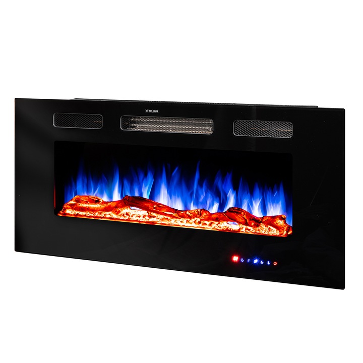 Semineu electric de perete-incorporabil Adeli multicolor, Art Flame, 465x1016x121 mm, 1500W, peste 100 de combinatii de culori, Termostat, Busteni si cristale