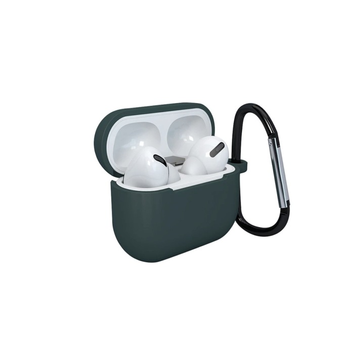 Husa din silicon compatibila cu Apple AirPods 3, carabina, Verde inchis