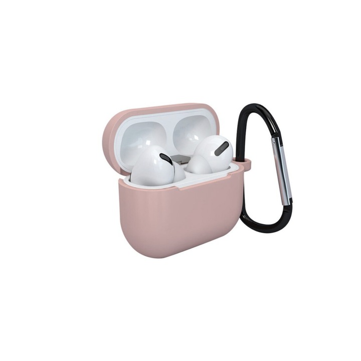 Husa din silicon compatibila cu Apple AirPods 3, carabina, Roz