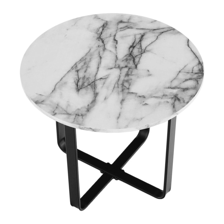 Холна Маса DacEnergy©, Изработена От MDF И метал, Кръгла Форма, Бяло И Черно Покритие, 60 x 60 x 50 См