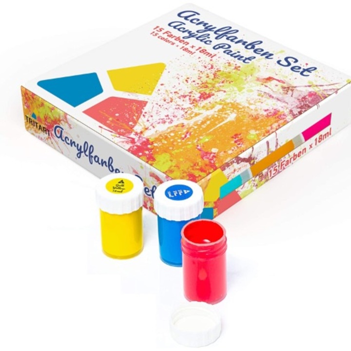 Set 15 Vopsele, Tritart, Acrilic, cu Pensula, 288 ml, Multicolor