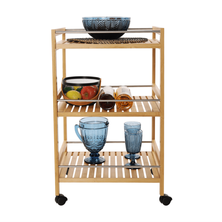 Количка за сервиране Nashy от естествен бамбук 47x38x76 см