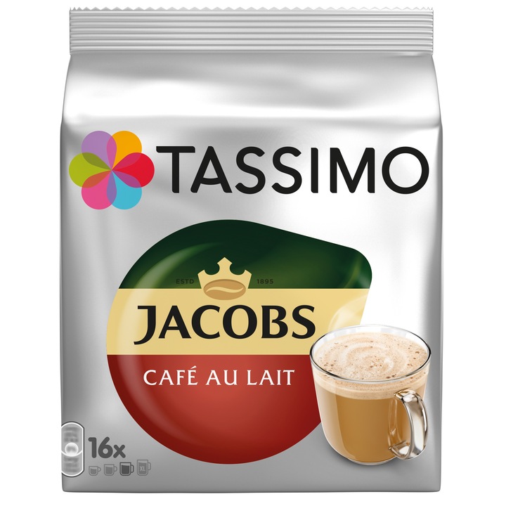 Capsule cafea, Jacobs Tassimo Café au Lait, 16 bauturi x 180 ml, 16 capsule