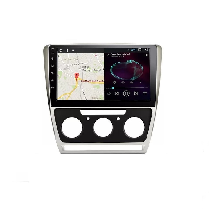 Sistem de Navigatie pentru Skoda Octavia 2, Android Octa-Core, 4G prin conexiune cartela SIM, Wi-Fi, Bluetooth, Rama adaptoare