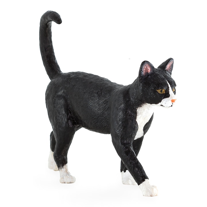 Figurina Pisica alb negru, Animal Planet, 2 cm x 6,25 cm x 8 cm