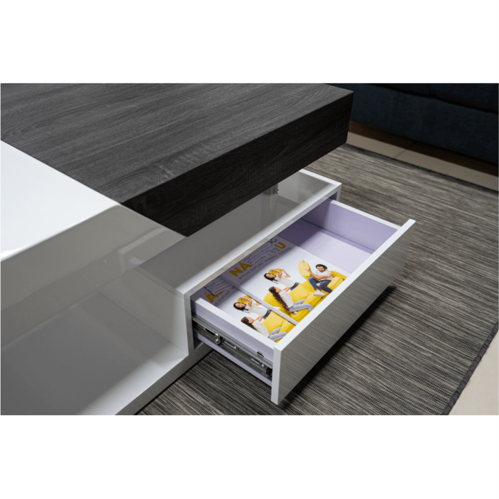 Маса за кафе, МДФ, Дърво, 120x60x43 см, Бял/Сив гланц