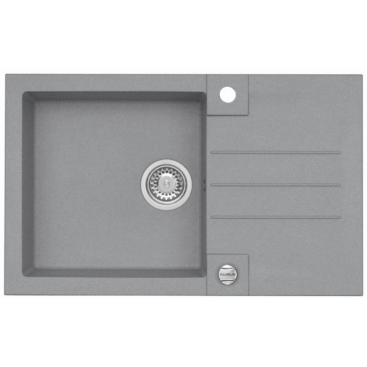 Chiuveta Alveus Rock 130 gri, material compozit, reversibila, sifon pop-up inclus, 780x480x180mm