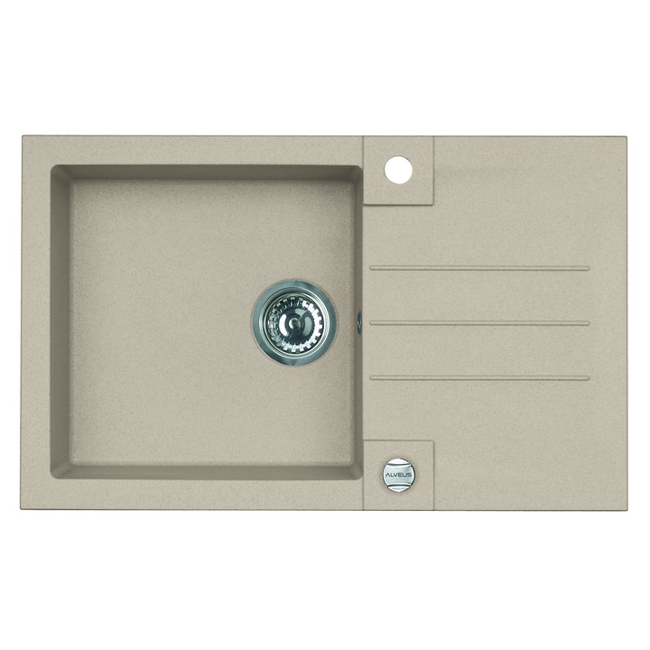 Chiuveta Alveus Rock 130 bej, material compozit, reversibila, sifon pop-up inclus, 780x480x180mm