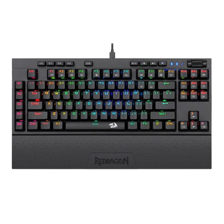 Tastatura mecanica Vishnu, Redragon, Gaming, Fara fir/Cu fir, Negru/RGB