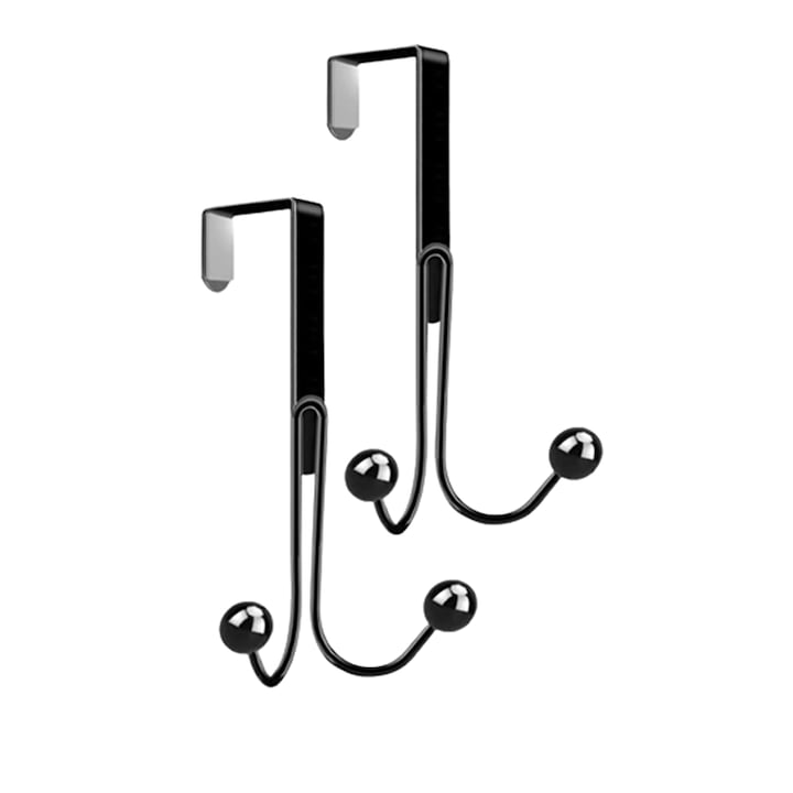 Set 2 cuiere pentru usa, Metal, 13x8 cm, Negru