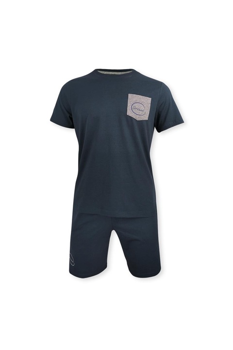 Dressa Home zsebes rövidujjú biopamut rövidnadrágos férfi pizsama - Navy/Grey
