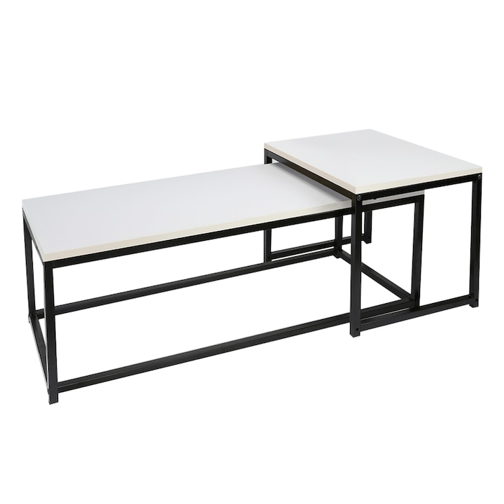 Комплект от 2 холни маси бяло матово черно Kastler 100x40x35 см, 40x50x40 см