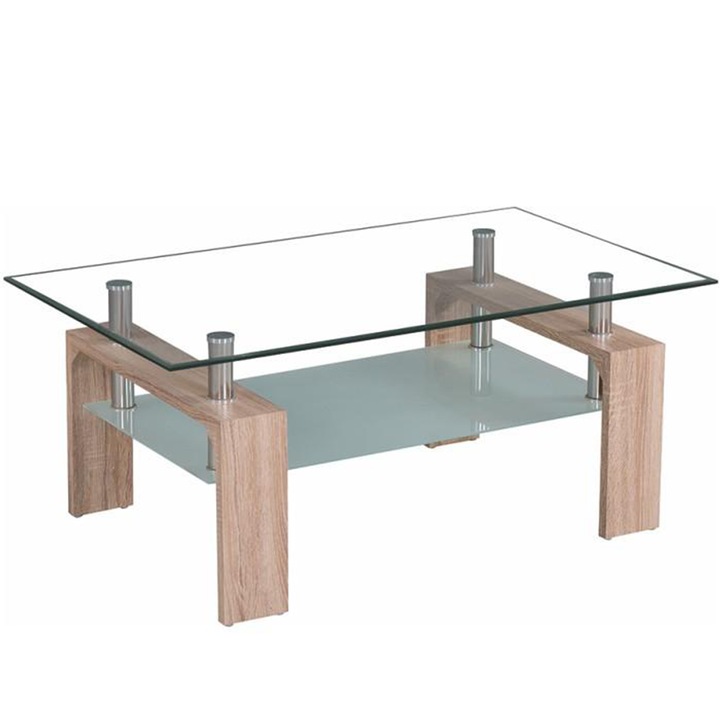 Холна маса със стъклен плот и мдф крака дъб сонома Libor 100x60x42 см