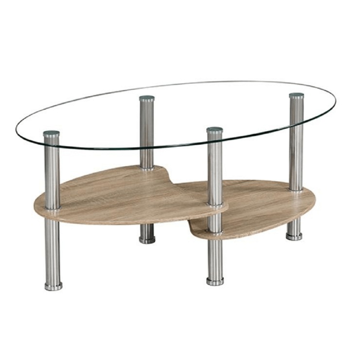 Холна маса със стоманени крака стъклен плот и МДФ кафяв дъб сонома Panty 90x55x41 см