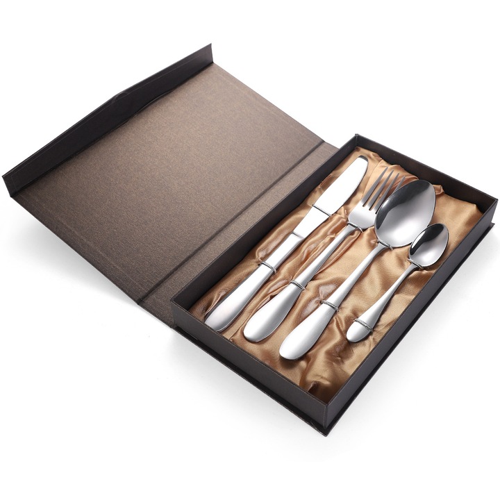 Комплект прибори за хранене от неръждаема стомана TRENDY'S, Хром, 4 части