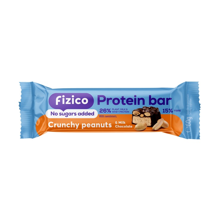 Baton proteic, Fizico, arahide crocante si aroma de caramel, fara zaharuri adaugate, 60g