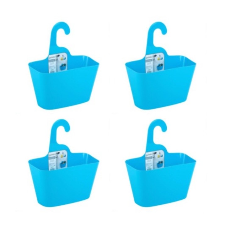 Set 4 cosuri suspendabile baie, albastru turcoaz, 28x12x16 cm