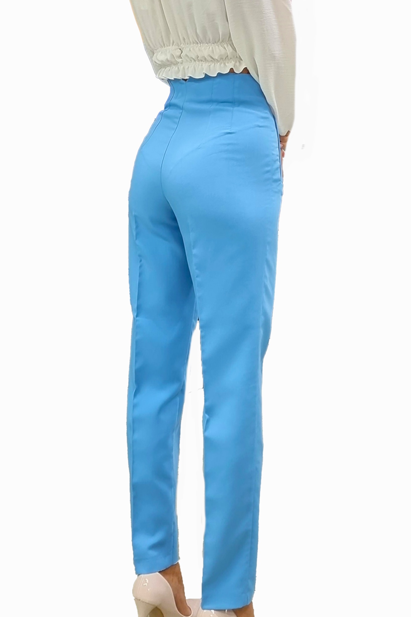 Pantaloni eleganti, ChicMe, cu talie inalta, Albastru indigo