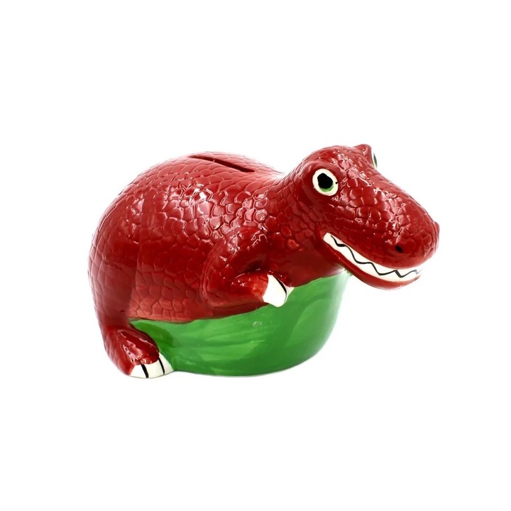 Pusculita din ceramica, Deluxebase, model t-rex visiniu