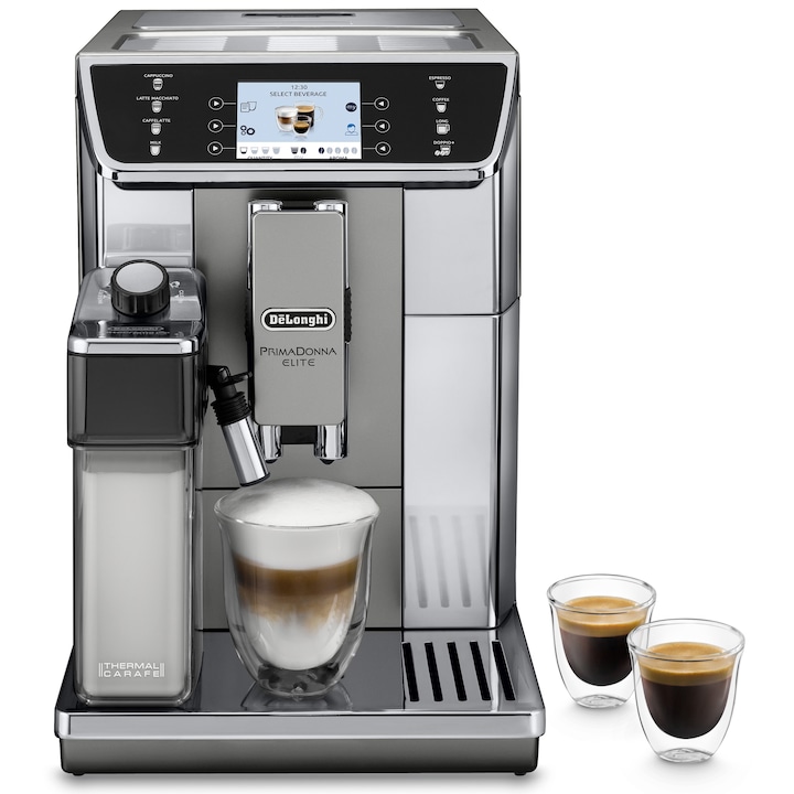 Espressor automat De'Longhi Primadonna Elite ECAM 650.55,MS, Carafa pentru lapte, Sistem LatteCrema, Rasnita cu 13 setari, Coffee Link App, 2l, 1450 W, 19 bar, Argintiu