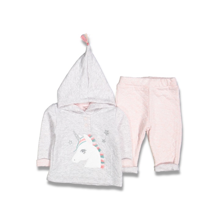 Set compleu copii Unicorn, Motat, 2 piese, bumbac/poliester, somon